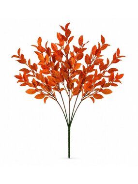 Artificial Fall Leaf Bush Orange 13 Inch Faux Autumn Foliage 5 Branches
